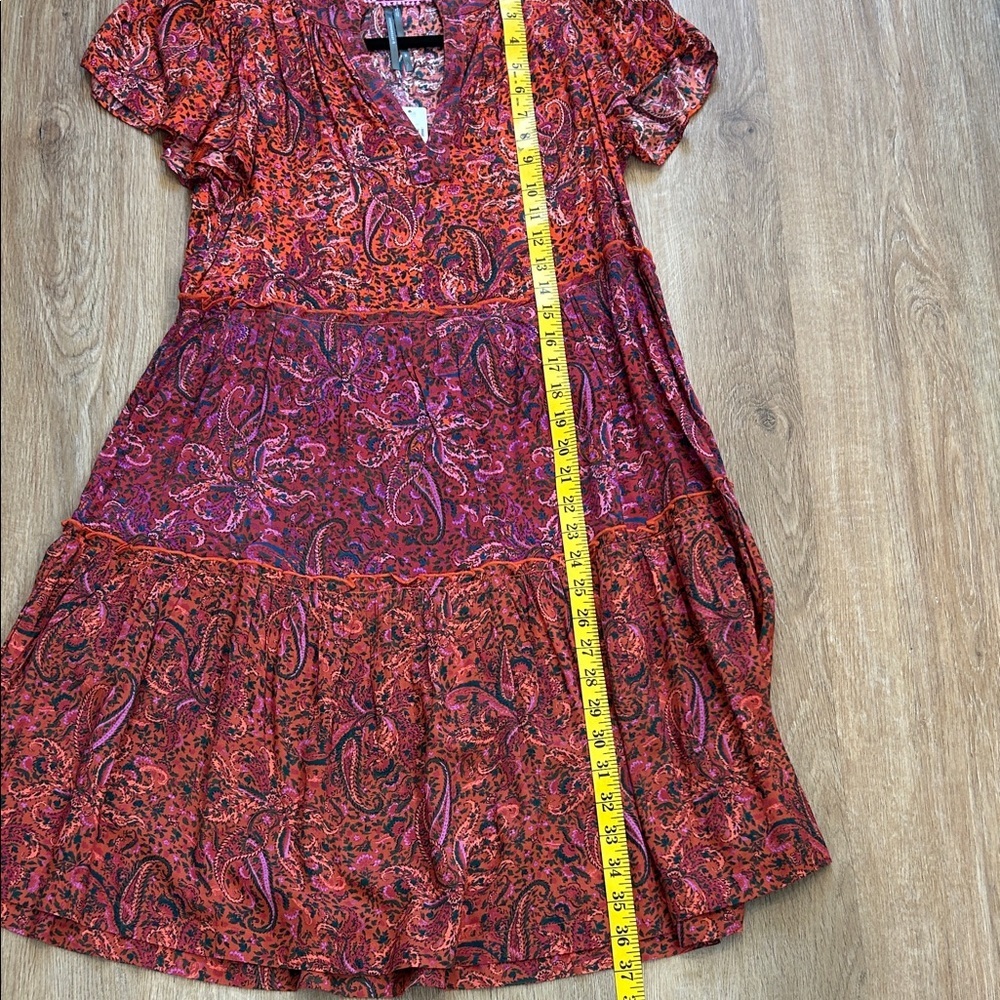 Paisley Tiered V-Neck Mini Dress in Red - Picture 9 of 12